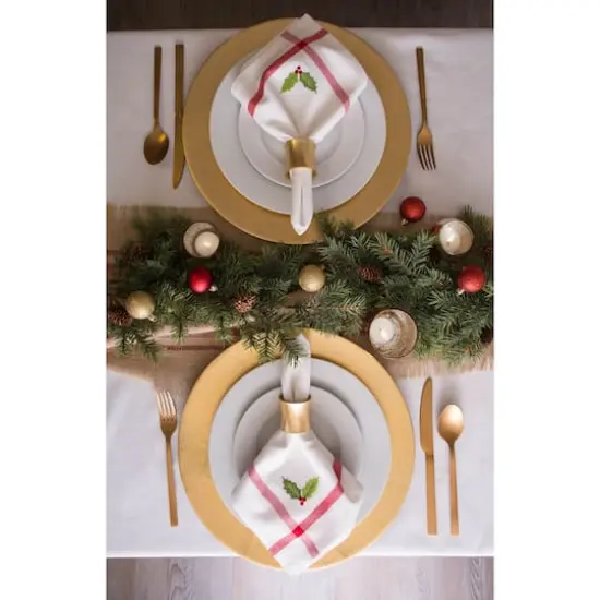 DII&reg; White Embroidered Holly Corner With Border Napkins, 6ct. {4}