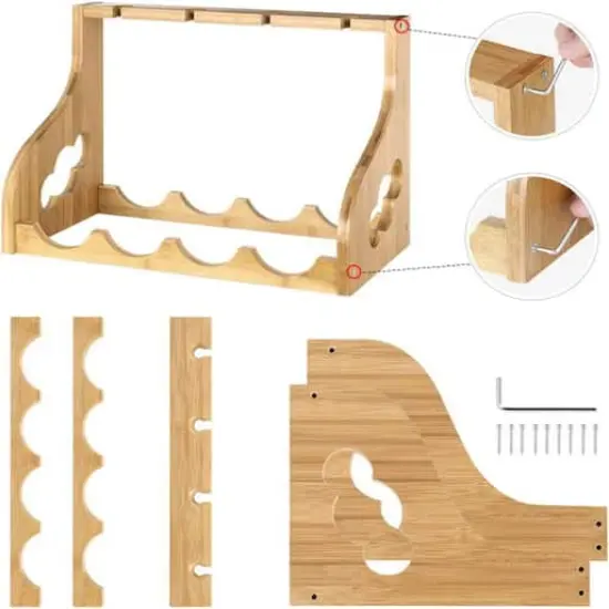 Light Brown Wall-Mounted Wood Wine Rack {4}