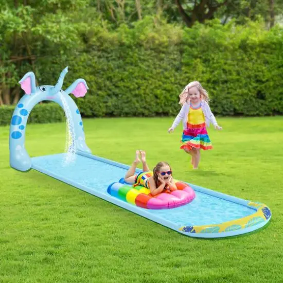 Pool Central® 16ft. Inflatable Elephant Arch Sprayer Slide Outdoor Kids Water Toy {6}