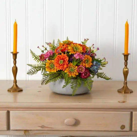 10" Mixed Floral Arrangement in Stone Planter {3}