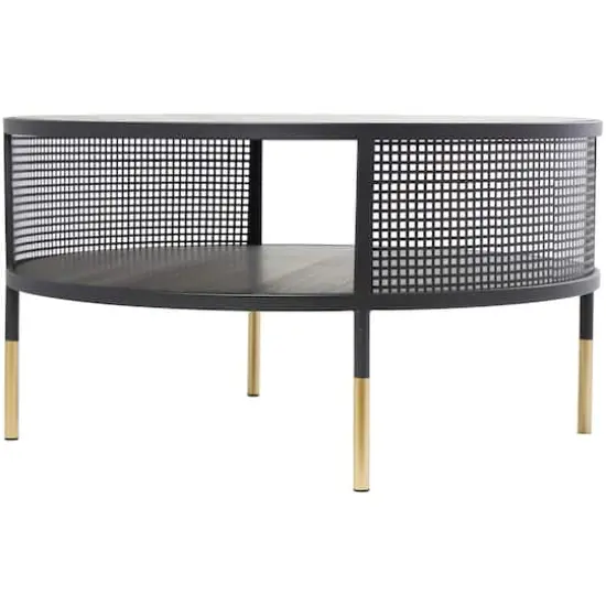 32" Black Metal Open Grid Frame Coffee Table {3}