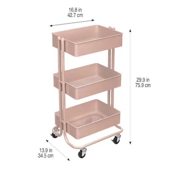 Lexington 3-Tier Rolling Cart by Simply Tidy&reg; Rose Gold {4}
