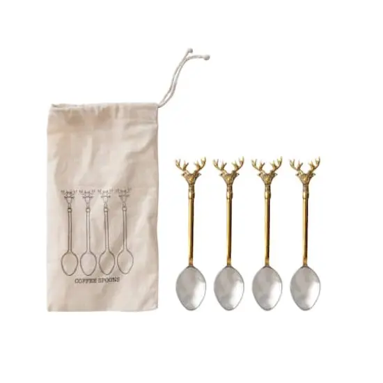 Hello Honey&reg; Gold Reindeer Handle Stainless Steel & Brass Spoon Set {1}