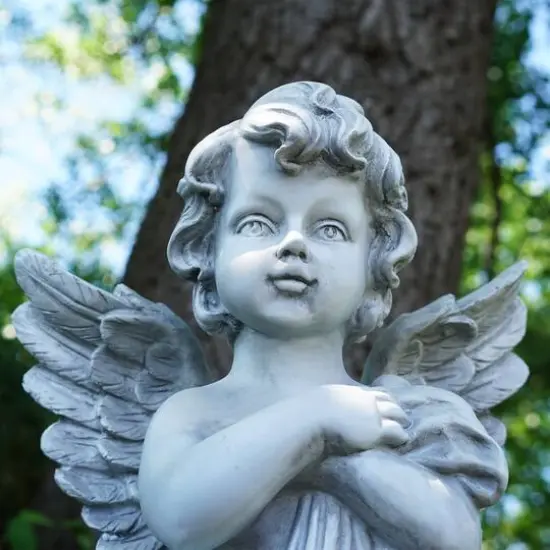 28.75" Gray Standing Cherub Angel on Pedestal Outdoor Statue {4}