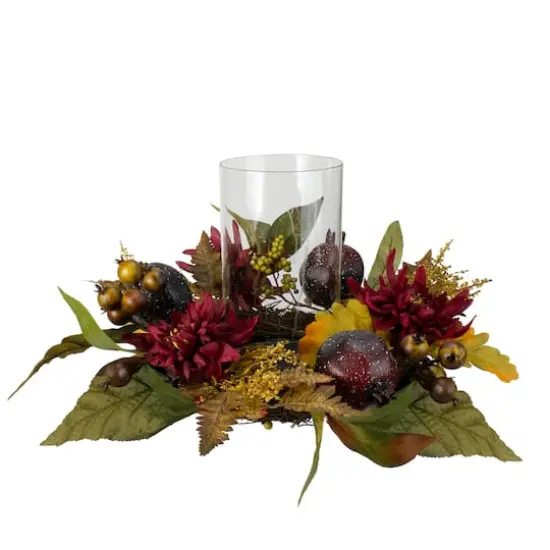 22" Mums with Pomegranate Fall Candle Holder Centerpiece {3}