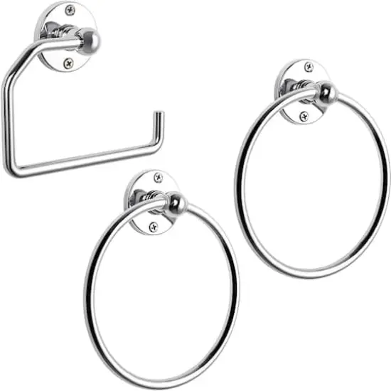Stainless Steel Towel Rings & Toilet Paper Holder Set Silver {1}