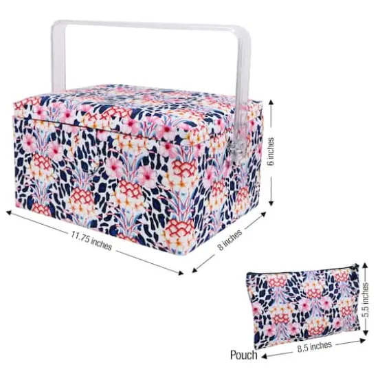 SINGER® Large Tropical Animal Print Premium Sewing Basket with Travel Sewing Kit {6}