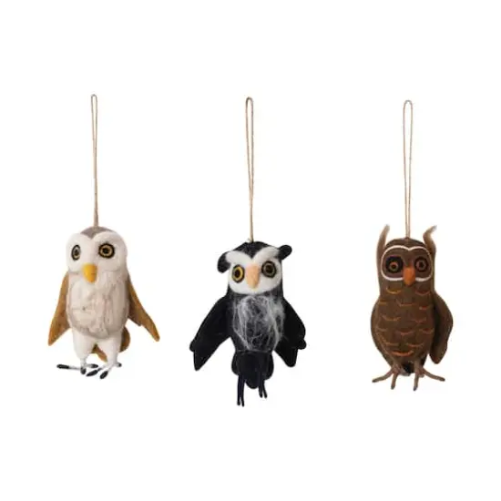 Hello Honey&reg; Handmade Wool Felt Owl Ornament Set with Embroidery {1}
