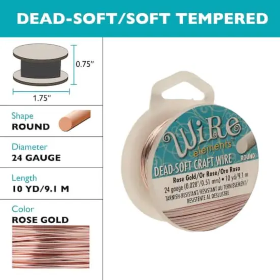 The Beadsmith&reg; Wire Elements&trade; 24 Gauge Tarnish Resistant Soft Temper Wire, 10yd. Rose Gold {6}