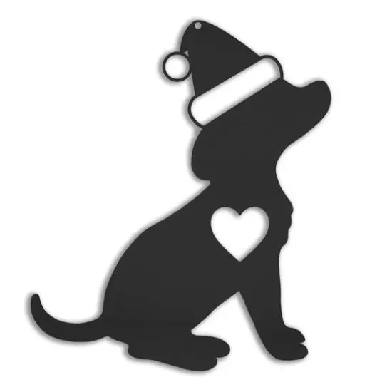 4" Santa Dog Metal Ornament Black {1}