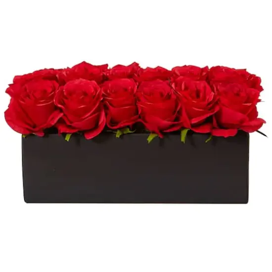 12.5" Dozen Silk Roses in Ceramic Rectangular Planter {1}