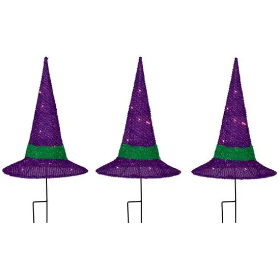 14" LED Lighted Purple Witches Hat Outdoor Halloween Pathway Markers, 3ct. {6}