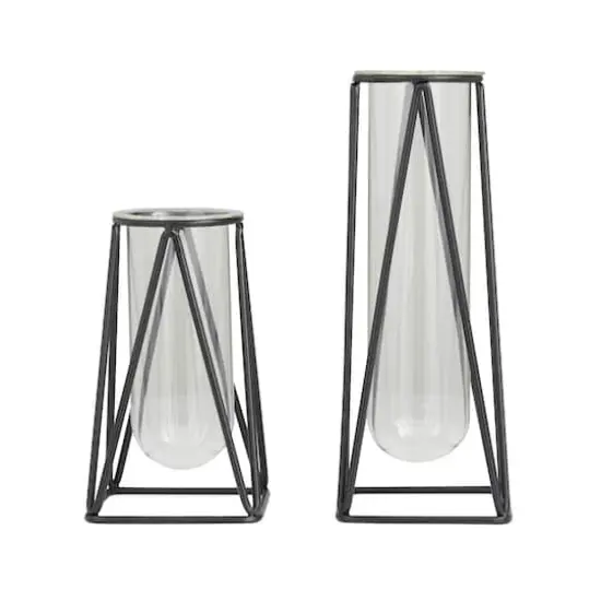 CosmoLiving by Cosmopolitan Set of 2 Black Iron Modern Vase, 13" x 5" x 5" {3}