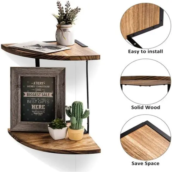 NEX&trade; 2-Tier Floating Wall-Mounted Solid Wood Shelves {5}