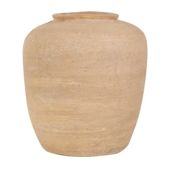 12" Beige Ceramic Wide Textured Vase {4}