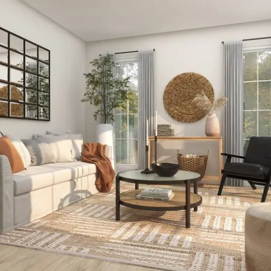 34" Brown Rattan Coffee Table with Pressed Tempered Glass Top {15}