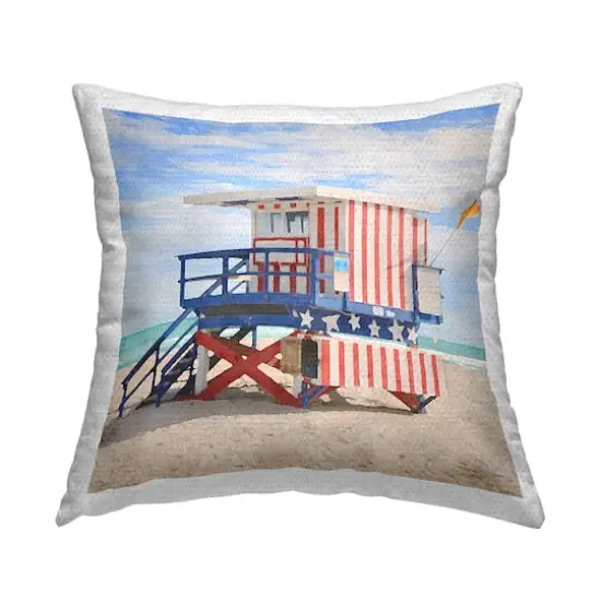 Stupell Industries Americana Beach Hut Outdoor Printed Pillow {1}