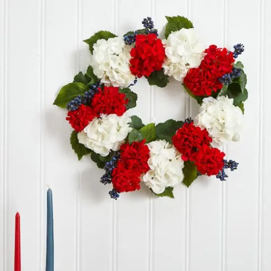 21'' White & Red Geranium with Blueberry Wreath {4}