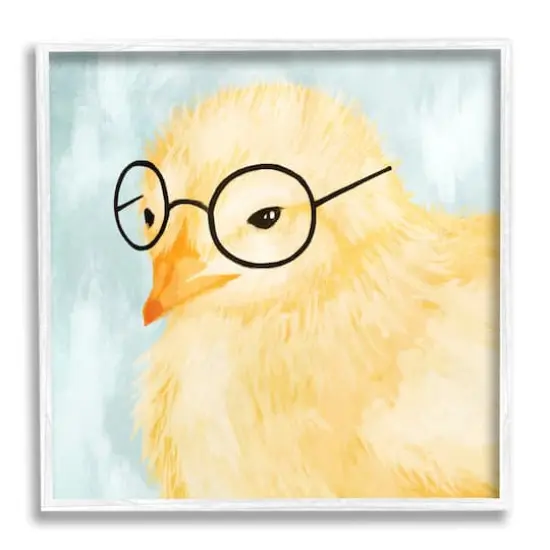 Stupell Industries Easter Chick Yellow Bird Black Glasses Animal Portrait Framed Giclee Art White {1}