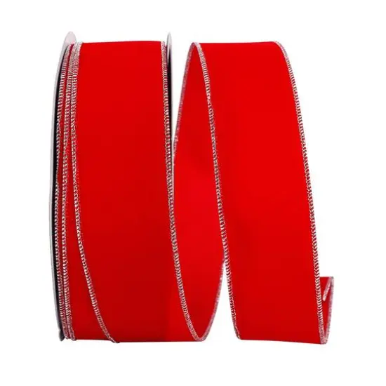 JAM Paper 2.5" x 50yd. Velvet Wired Value Ribbon Red/Silver {1}