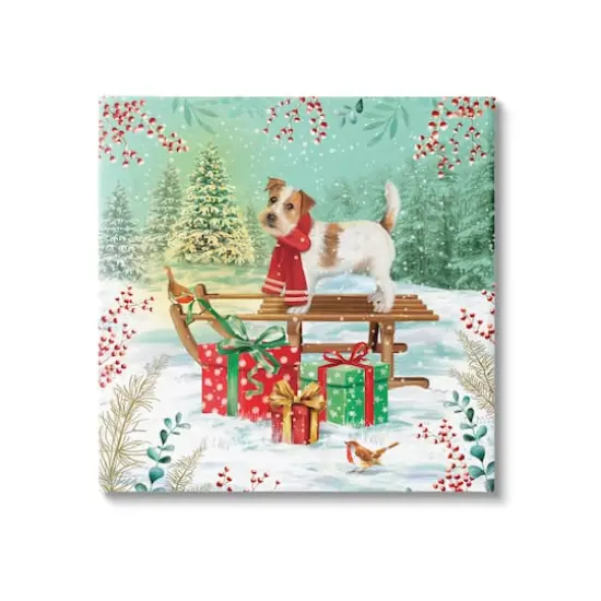 Stupell Industries Puppy On Sled Christmas Gifts Canvas Wall Art {1}