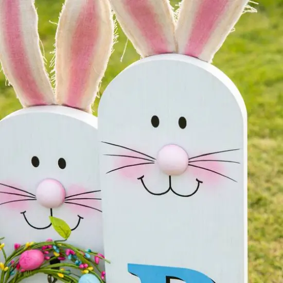 Glitzhome® 29.5" Easter Bunny Family HOP Wooden Porch Sign {7}