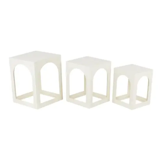 Metal Nested Accent Table with Small Arched Cutouts Set White {7}