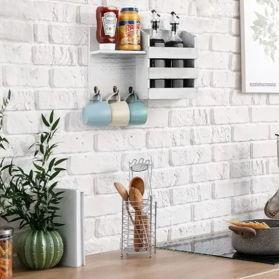 NEX&trade; Whitewash Vintage Wood Mail Shelf with 3 Key Hooks {5}