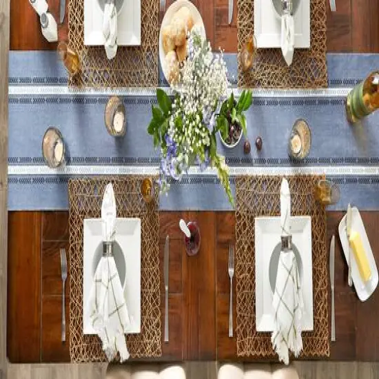 DII® 108" Dobby Striped Fringe Ribbed Table Runner Dobby French Blue {10}