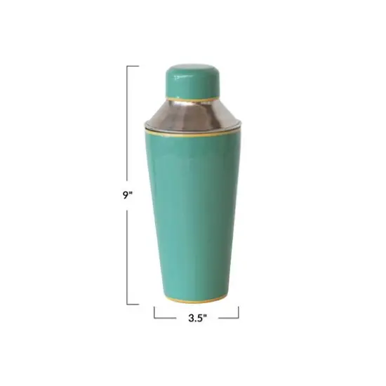 Hello Honey&reg; 21oz. Green & Yellow Round Enameled Stainless Steel Cocktail Shaker with Colored Edge {7}