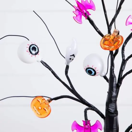 2ft. Pre-Lit Artificial Halloween Eyeballs, Ghosts, Bats & Pumpkins 24 LED Lighted Ornament Tree {6}