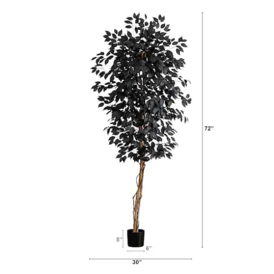 6ft. Artificial Halloween Black Ficus Tree with Natural Trunk {3}