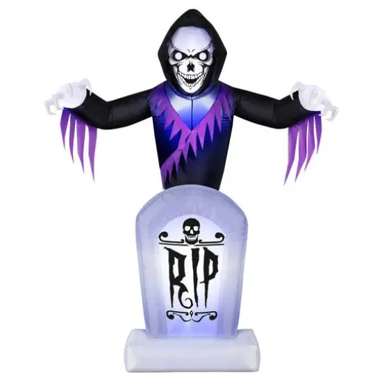 8ft. Inflatable Halloween Reaper Behind Tombstone {1}
