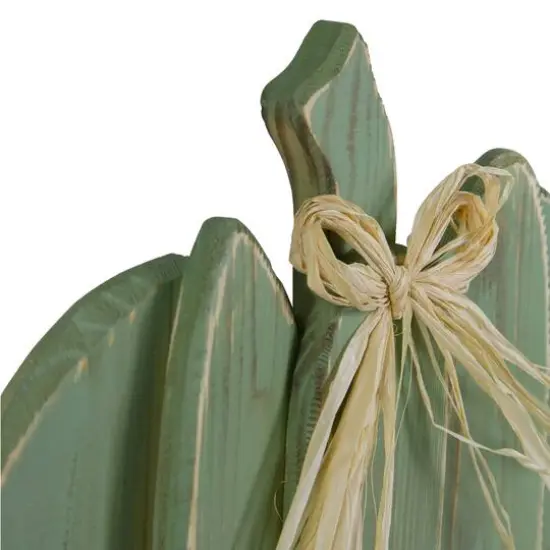 14" Green Slatted Halloween Tabletop Pumpkin with Bow {4}