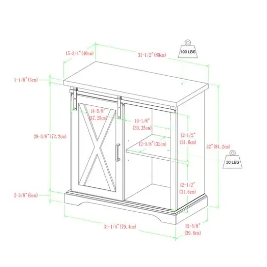 Walker Edison Reclaimed Barnwood 32" Sliding Barn Door Farmhouse Accent Cabinet {9}
