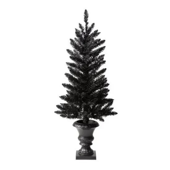 4ft. Pre-Lit Black Artificial Halloween Tree, LED Orange Lights {6}