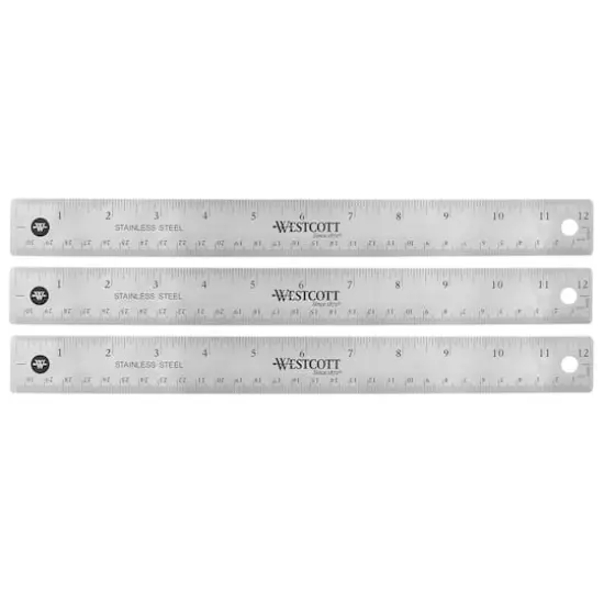 Westcott&reg; 12" Stainless Steel Office Ruler with Non Slip Cork Base, 3ct. {1}