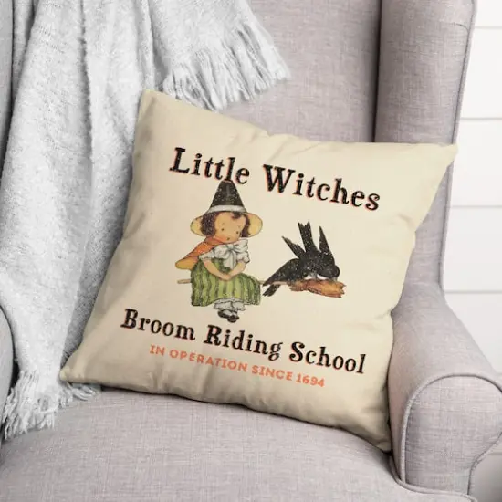 Lil Witch Broom Riding School Spun Poly Throw Pillow {3}