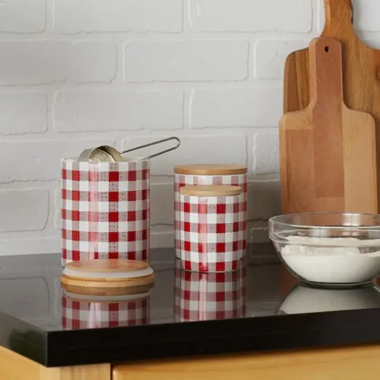 DII&reg; Buffalo Check Ceramic Canister Set Red and White {10}