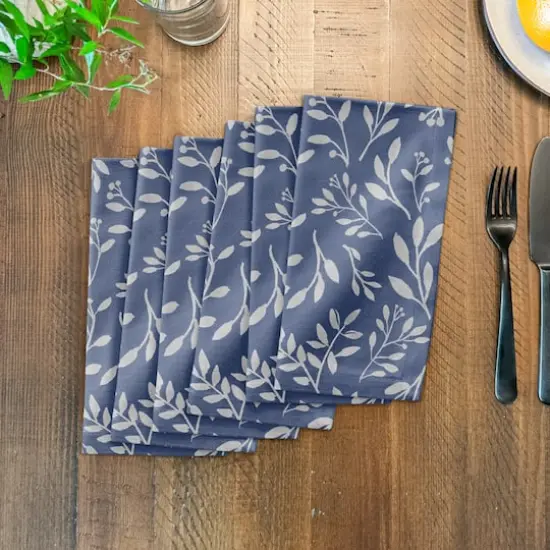 Delicate Floral Cotton Twill Napkin Navy {4}