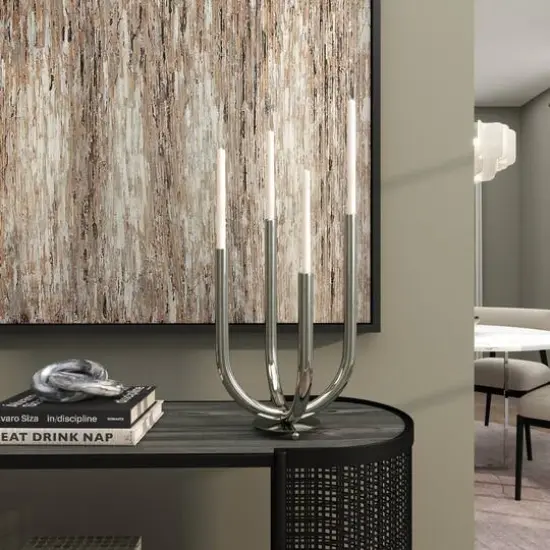 15" Silver Stainless Steel Abstract U-Shaped Candelabra {9}