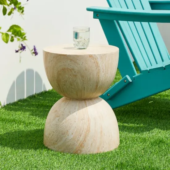 Glitzhome&reg; 17.75" Multi-Functional Hourglass Faux Travertine Garden Stool {3}