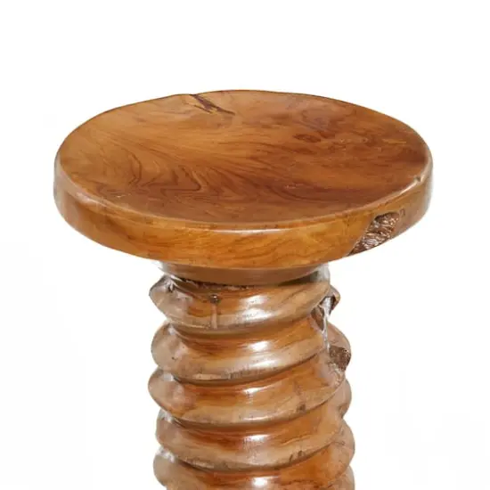 19" Brown Teak Wood Rustic Stool {5}