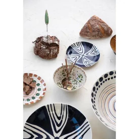 Hello Honey&reg; 12.5" Blue & Cream Hand-Painted Design Stoneware Serving Bowl {3}