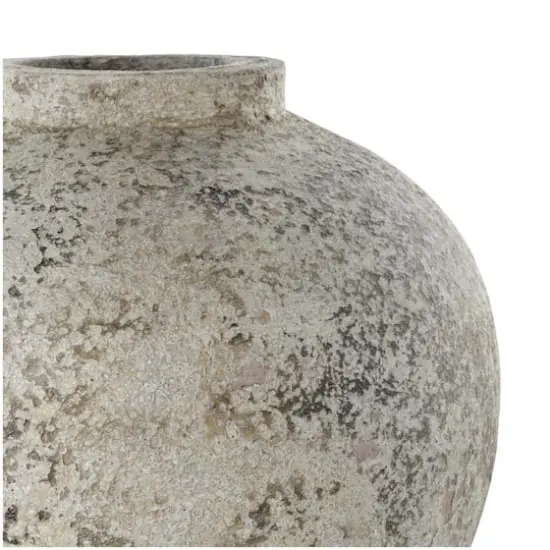 12" Cream Ceramic Antique Style Round Vase with Textured Distressing {6}