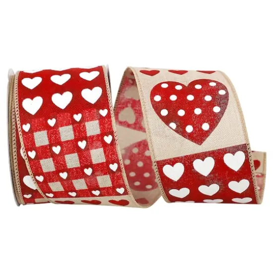 Reliant 2.5" x 10yd. Natural Hearts Patchwork Wired Ribbon {1}