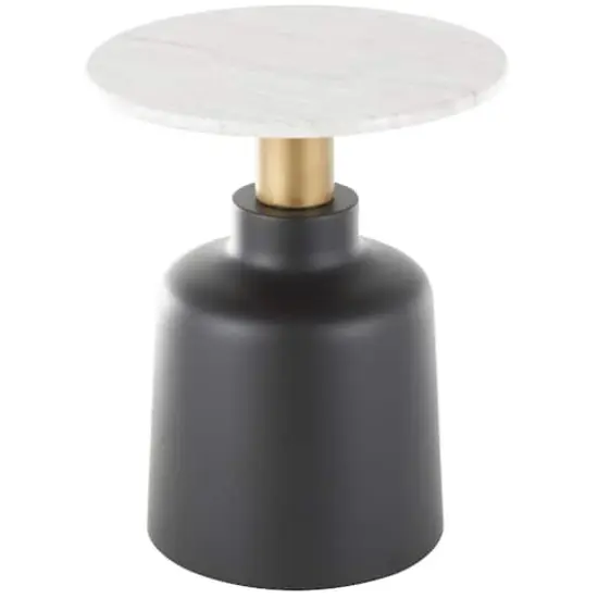 21.5" Black Metal Pedestal Accent Table with Faux White Marble Top {1}