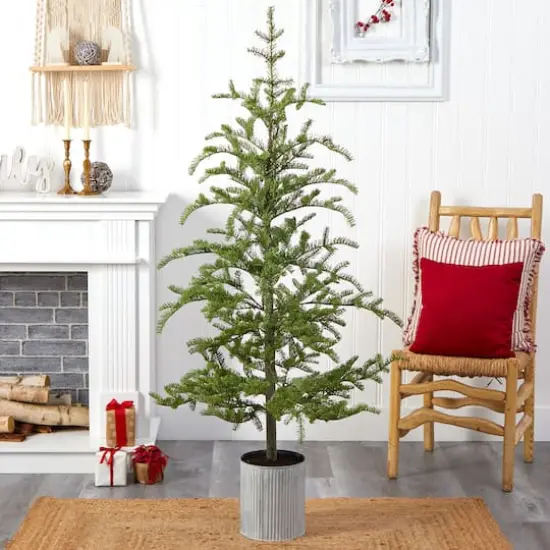 5.5ft. Pre-Lit Pine Artificial Christmas Tree in Decorative Planter, Clear Lights {6}