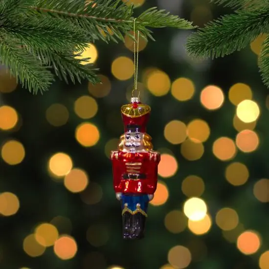 5.5" Shiny Red Nutcracker Soldier Glass Ornament {3}