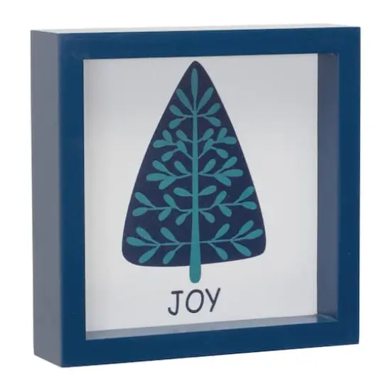 6" Navy Christmas Tree Sentiments Tabletop D&eacute;cor Set {4}